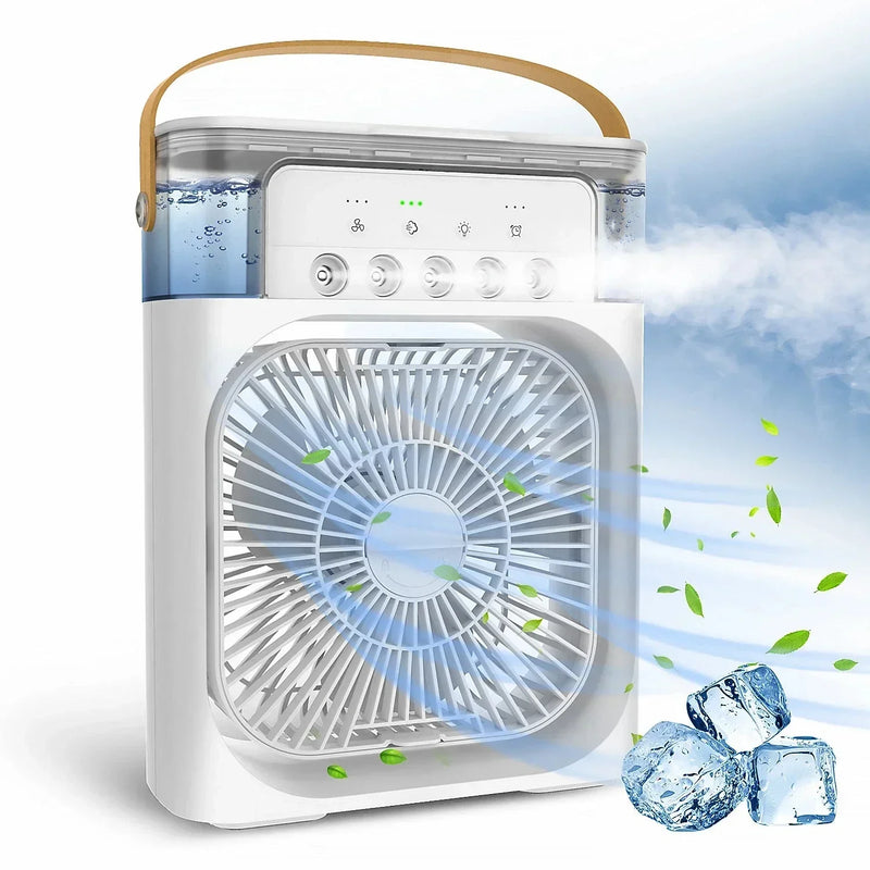 Small Air Cooler Fan, 3 in 1 Air Conditioner, LED Night Light, Portable Humidifier, Air Adjustment, Office, Home. 