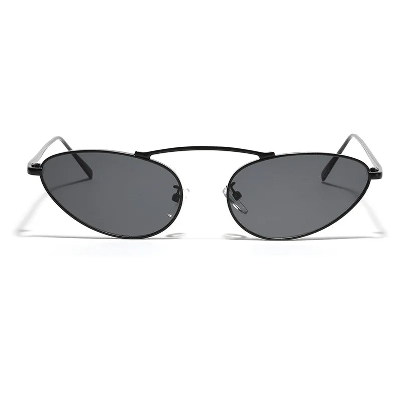 Unique oval cat eye sunglasses, fashionable triangular metal frame. 