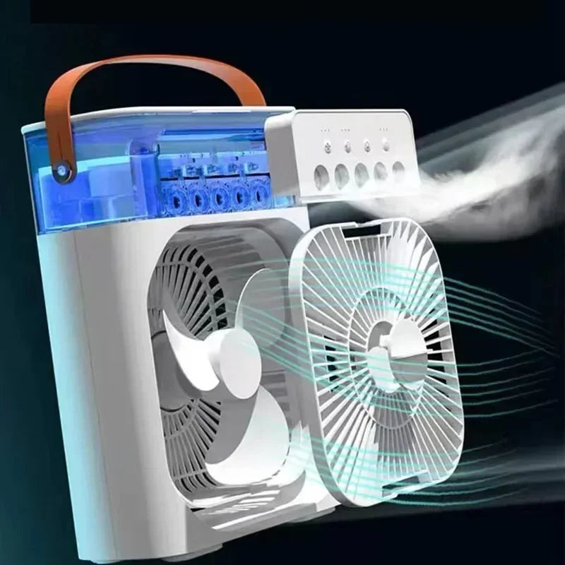 Small Air Cooler Fan, 3 in 1 Air Conditioner, LED Night Light, Portable Humidifier, Air Adjustment, Office, Home. 