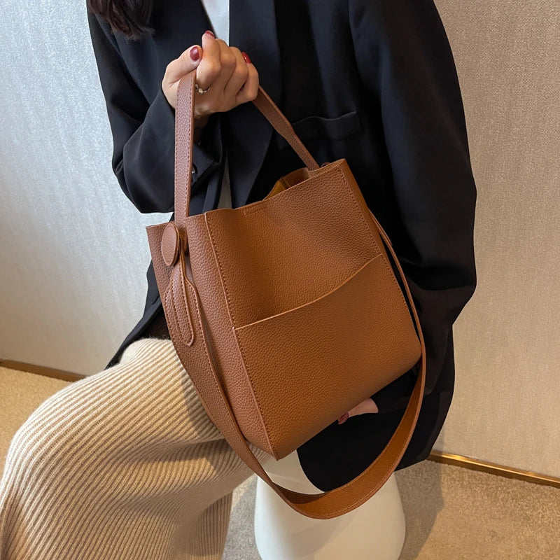 Leather Shoulder Bags with Wide Strap: Simple Elegance and Spacious Capacity