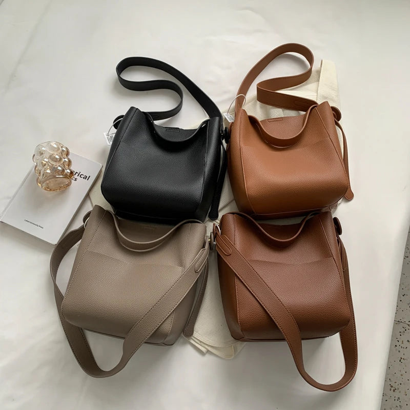 Leather Shoulder Bags with Wide Strap: Simple Elegance and Spacious Capacity