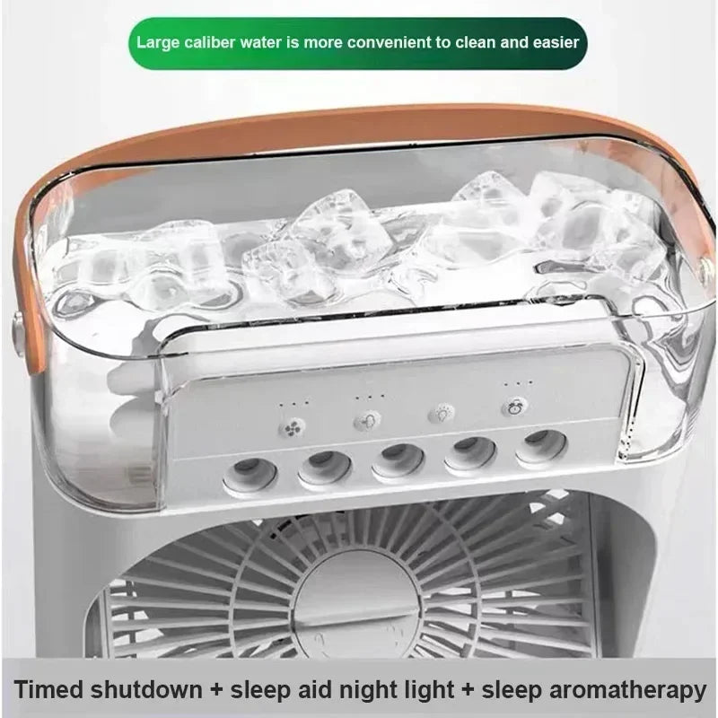 Ventilador pequeno refrigerador de ar, 3 em 1 ar condicionado, luz noturna LED, umidificador portátil, ajuste de ar, escritório, casa.