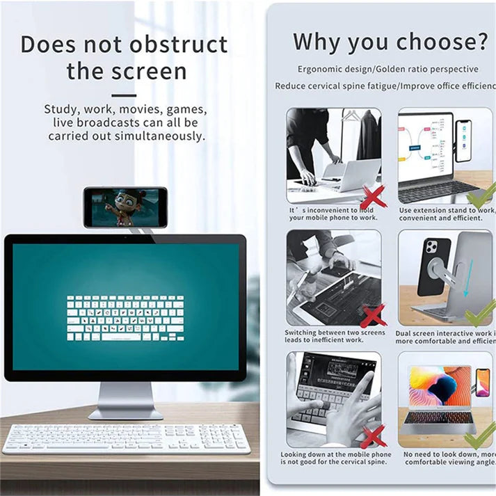 Soporte magnético delgado y plegable para teléfono celular para computadora portátil, monitor de computadora para teléfono celular lateral, de la serie iPhone 11 a 15